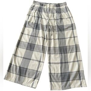 Raquel Allegra plaid wide leg cropped pants with drawstring waist